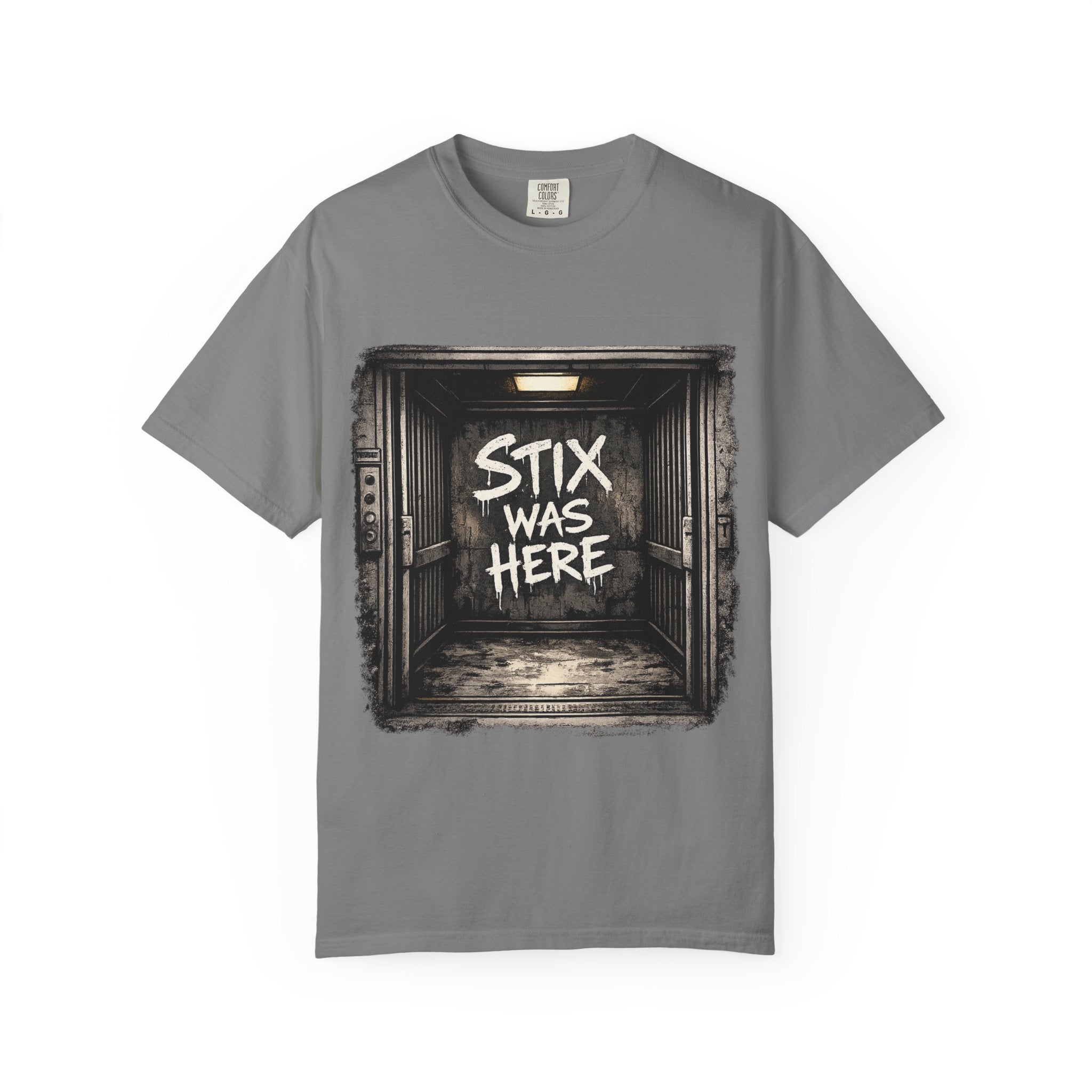 Stix Stonz 'Stix Was Here' Band Tee — Freight Elevator Graphic T-Shirt