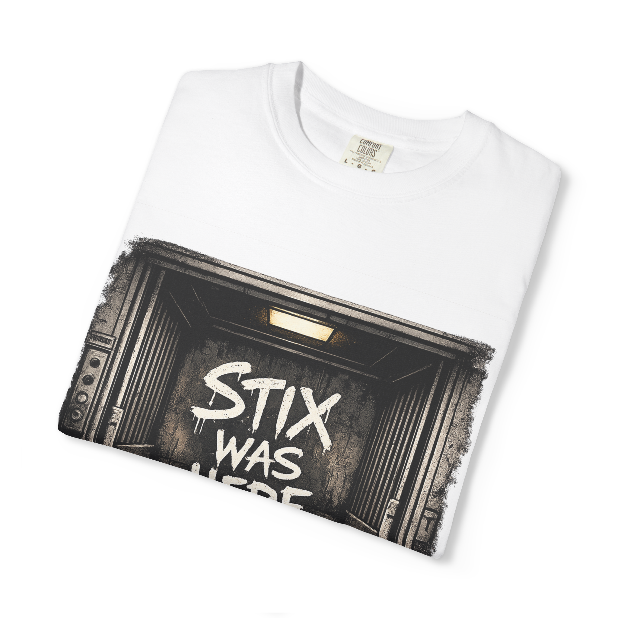 Stix Stonz 'Stix Was Here' Band Tee — Freight Elevator Graphic T-Shirt