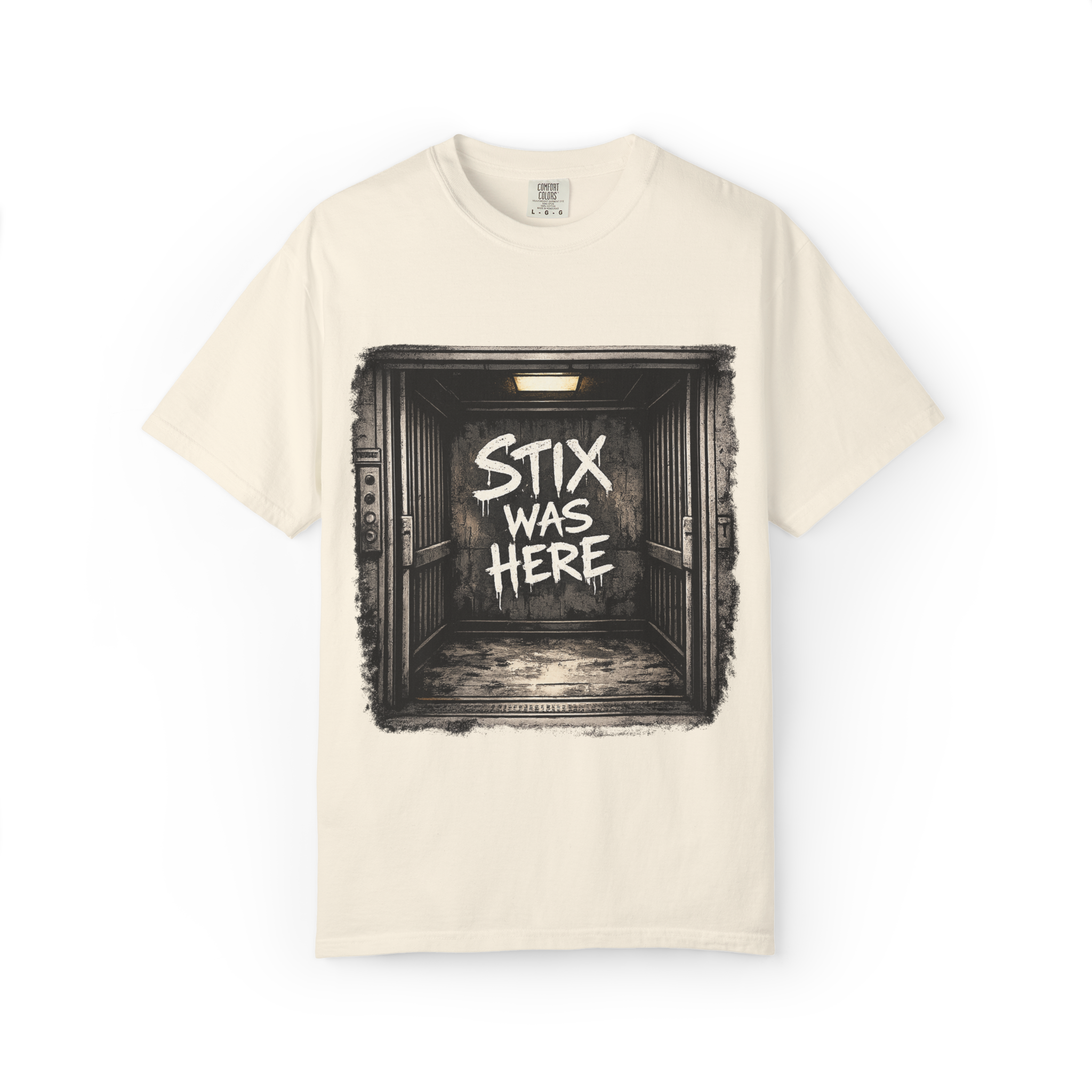 Stix Stonz 'Stix Was Here' Band Tee — Freight Elevator Graphic T-Shirt