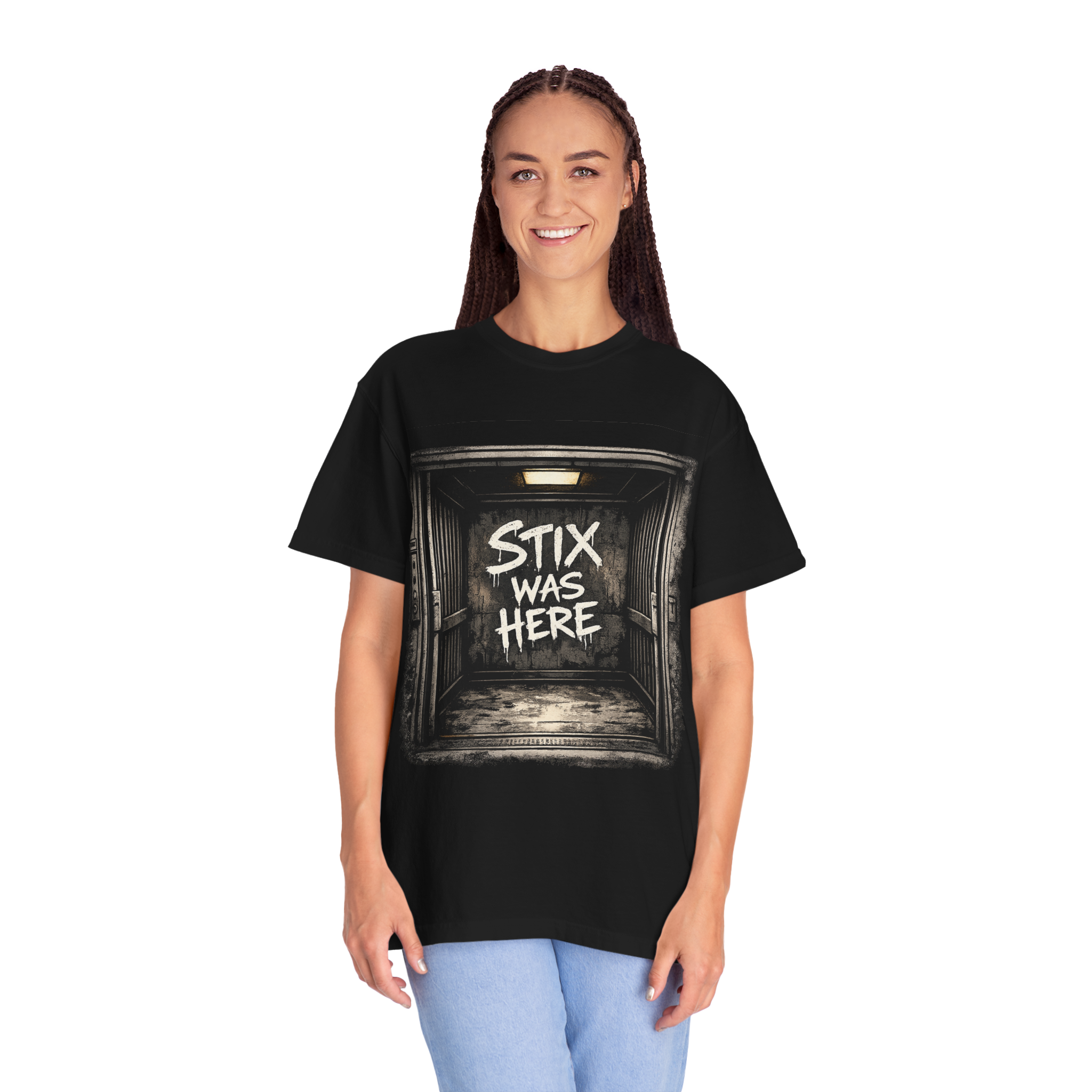 Stix Stonz 'Stix Was Here' Band Tee — Freight Elevator Graphic T-Shirt